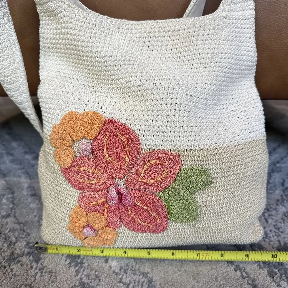 Crazy Horse by Liz Claiborne Purse Shoulder Bag Floral Cream Tan Crochet